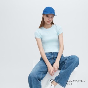 Uniqlo Mini Kort-Sleeve T Shirts Dame Blå | 9207-UEHRB