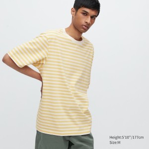 Uniqlo Oversized Stribet Half-Sleeve T Shirts Herre Gul | 7504-INPHL