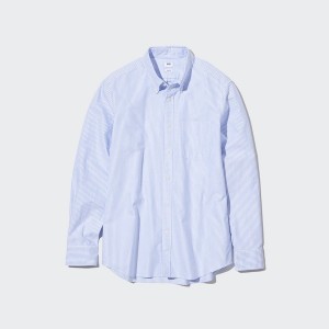 Uniqlo Oxford Stribet Slim-Fit Long-Sleeve Skjorte Herre Blå | 8304-PSQFV