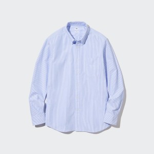 Uniqlo Oxford Stribet Slim Fit Long-Sleeve Skjorte Herre Blå | 0781-TBNJS