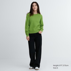 Uniqlo Premium Lambswool Crew Neck Long-Sleeve Trøjer Dame Grøn | 5720-QTNGB