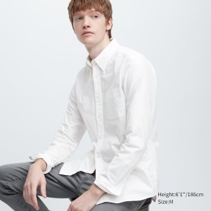 Uniqlo Premium Linen Long-Sleeve Skjorte Herre Hvide | 4562-WYFSE