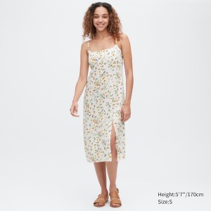 Uniqlo Printed Front Slit Camisole Kjole Dame Hvide | 0124-UFOSL