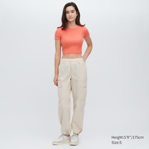 Uniqlo Ribbet Crew Neck Kort-Sleeve Cropped T Shirts Dame Orange | 8051-WLRQM