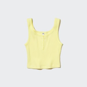 Uniqlo Ribbet Henley Neck Cropped Tank Toppe Dame Gul | 2638-FQXZV