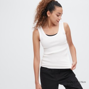 Uniqlo Ribbet Tank Toppe Dame Hvide | 2103-TYJWR