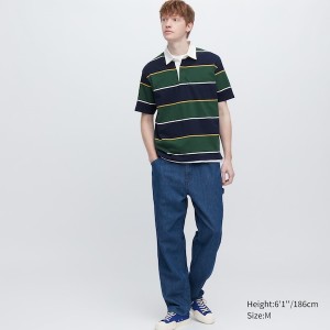 Uniqlo Rugger Stribet Kort Sleeve Poloshirt Herre Grøn | 6013-QHWFM