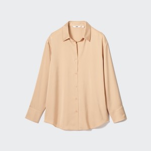 Uniqlo Satin Long-Sleeve Skjorte Dame Orange | 0438-MNWAP