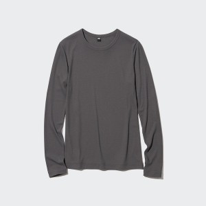 Uniqlo Sheer Jersey Crew Neck Long-Sleeve T Shirts Dame Mørkegrå | 1435-SGLBV