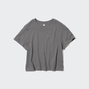 Uniqlo Slub Jersey Cropped Kort-Sleeve T Shirts Dame Sort | 3598-DMYZB