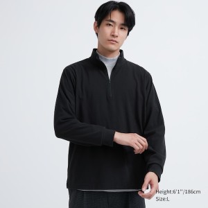 Uniqlo Smooth Fleece Half-Zip Long-Sleeve T Shirts Herre Sort | 7340-MNHRL