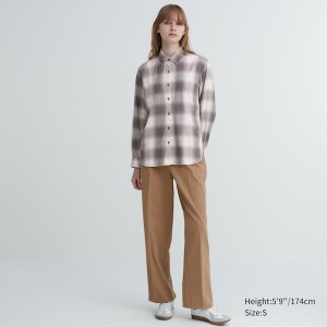 Uniqlo Soft Brushed Checked Long-Sleeve Skjorte Dame Grå | 1843-EVLIG