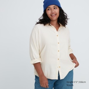 Uniqlo Soft Brushed Long-Sleeve Skjorte Dame Hvide | 3921-IAWLF