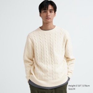 Uniqlo Souffle Yarn Cable Crew Neck Trøjer Herre Hvide | 5831-LBJPD