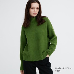 Uniqlo Souffle Yarn High Neck Long-Sleeve Trøjer Dame Grøn | 3021-TCPMG