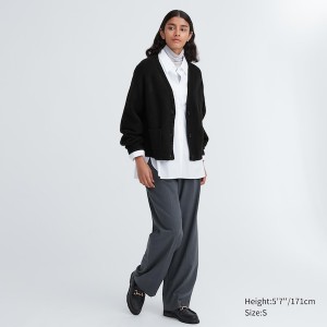 Uniqlo Souffle Yarn Kort Cardigan Dame Sort | 2487-BVJPM