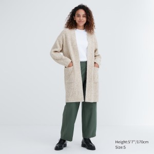 Uniqlo Strikket Long Frakker Dame Hvide | 3652-PJOCY