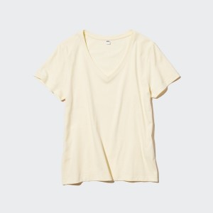 Uniqlo Supima® Bomulds V-Neck Kort-Sleeve T Shirts Dame Gul | 4968-SXQBJ