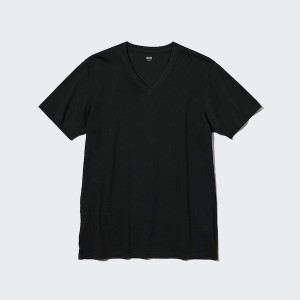 Uniqlo Supima® Bomulds V-Neck Kort-Sleeve T Shirts Herre Sort | 4809-KEFQL