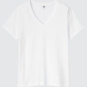 Uniqlo Supima® Bomulds V-Neck Kort-Sleeve T Shirts Dame Hvide | 1698-AFGJU