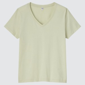 Uniqlo Supima® Bomulds V-Neck Kort-Sleeve T Shirts Dame Grøn | 2851-OEBJU