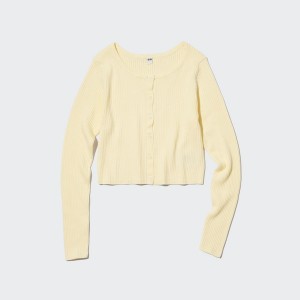 Uniqlo UV Protection Crew Neck Cropped Cardigan Dame Gul | 8405-DXJPC