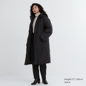 Uniqlo Ultra Warm Hybrid Down Long Frakker Dame Sort | 2957-SQPZD