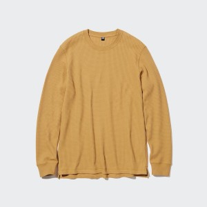 Uniqlo Waffle Crew Neck Long-Sleeve T Shirts Herre Gul | 4510-KXQSF