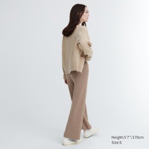 Uniqlo Washable Knit Ribbet Bukser Dame Beige | 3087-MHZOV