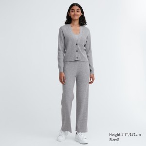 Uniqlo Washable Knit Ribbet Long-Sleeve Cardigan Dame Grå | 9082-SLPNQ