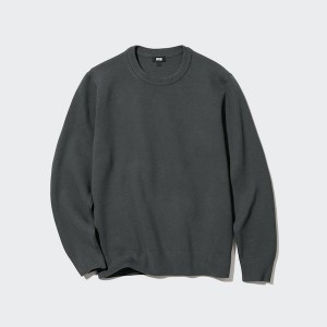 Uniqlo Washable Milano Ribbet Crew Neck Trøjer Herre Mørkegrå | 2756-GIDAJ