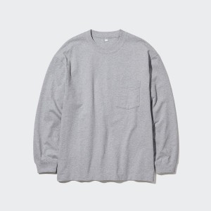 Uniqlo Washed Bomulds Crew Neck Long-Sleeve T Shirts Herre Grå | 7846-ZORFC