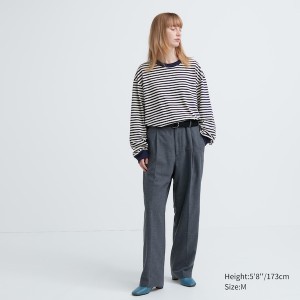 Uniqlo Washed Bomulds Oversized Crew Neck Long-Sleeve T Shirts Dame Blå | 7853-FPULM