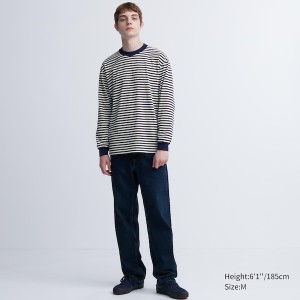 Uniqlo Washed Bomulds Oversized Crew Neck Long-Sleeve T Shirts Herre Blå | 9157-TIHYX