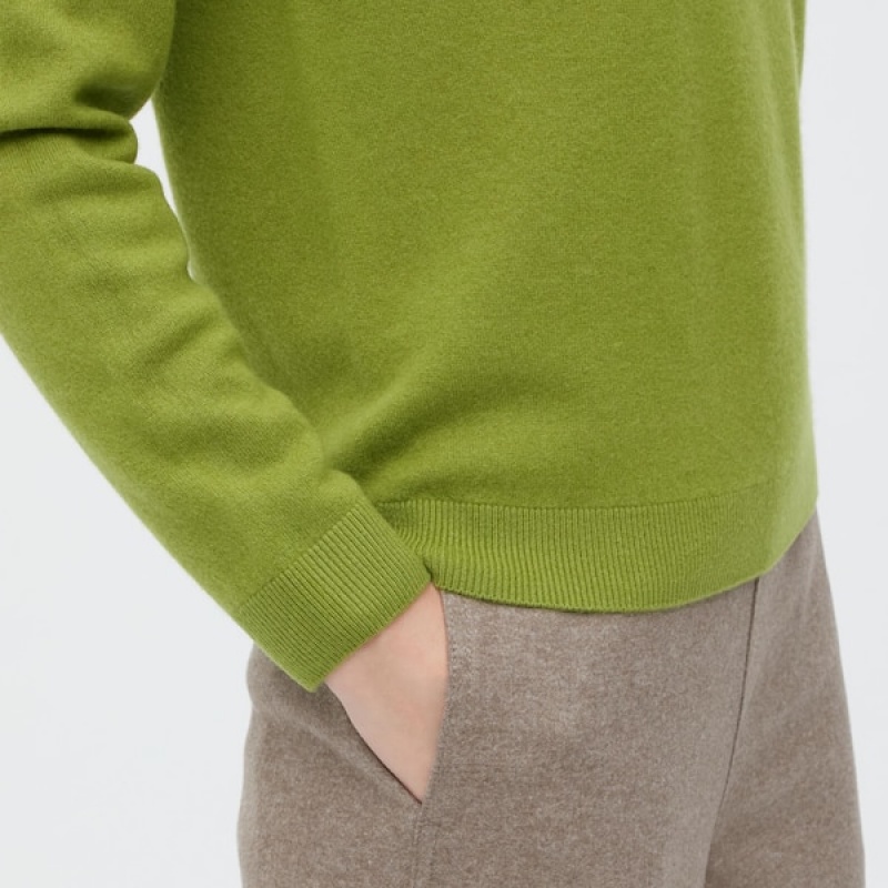 Uniqlo 3D Knit Cashmere Crew Neck Long-Sleeve Trøjer Dame Grøn | 0876-VDINZ