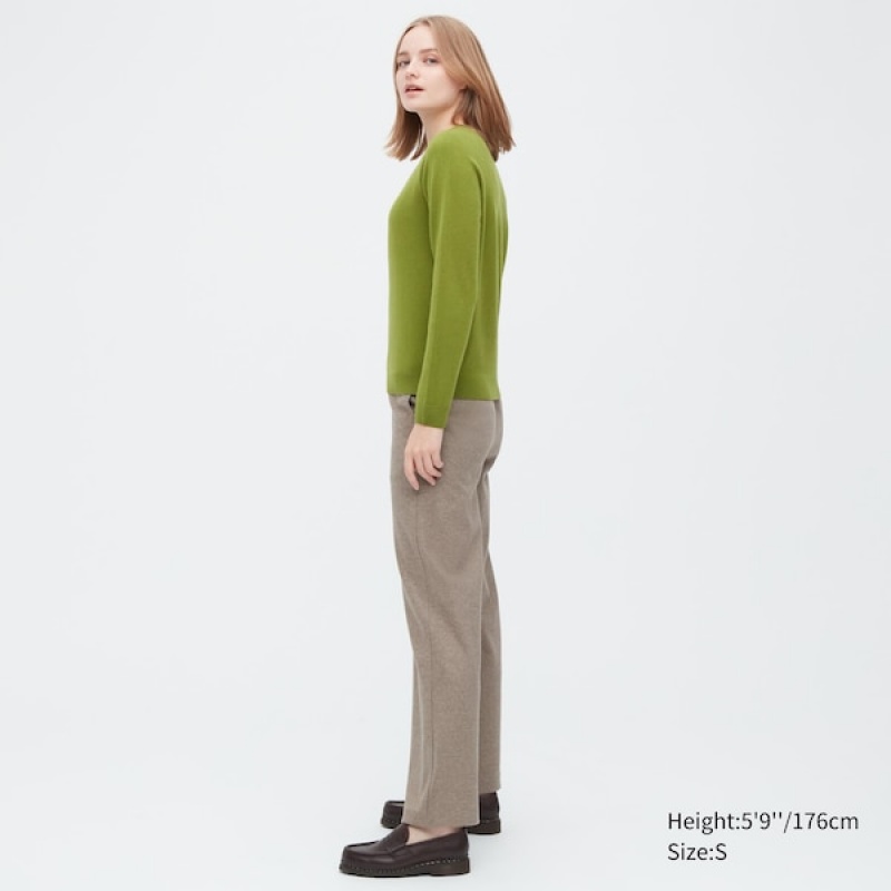 Uniqlo 3D Knit Cashmere Crew Neck Long-Sleeve Trøjer Dame Grøn | 0876-VDINZ