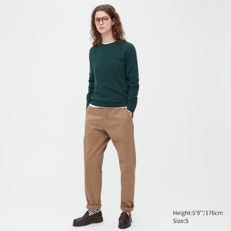 Uniqlo 3D Knit Cashmere Crew Neck Long-Sleeve Trøjer Dame Mørkegrøn | 1852-YEXGF