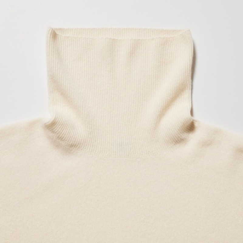 Uniqlo 3D Knit Cashmere Turtleneck Long-Sleeve Trøjer Dame Hvide | 4682-JIUHO