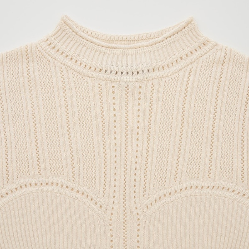 Uniqlo 3D Knit Mesh Half-Sleeve Trøjer Dame Beige | 0854-OEIXH