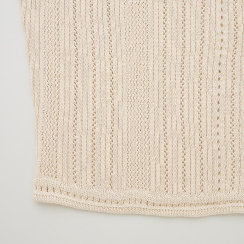 Uniqlo 3D Knit Mesh Half-Sleeve Trøjer Dame Beige | 0854-OEIXH