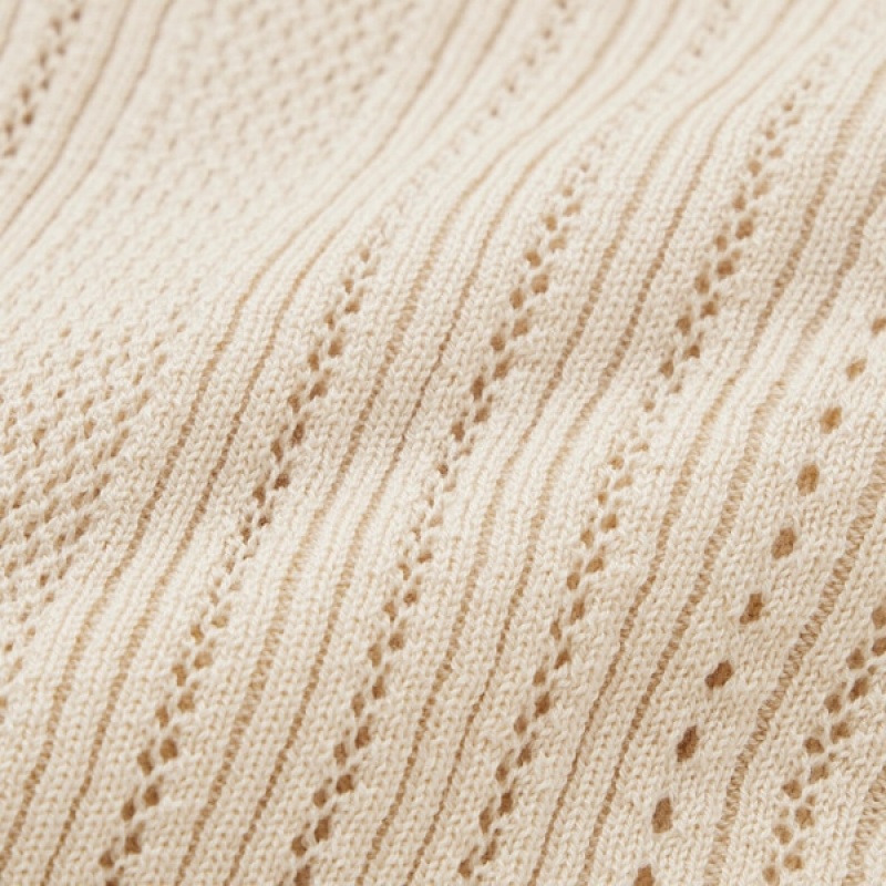 Uniqlo 3D Knit Mesh Half-Sleeve Trøjer Dame Beige | 0854-OEIXH