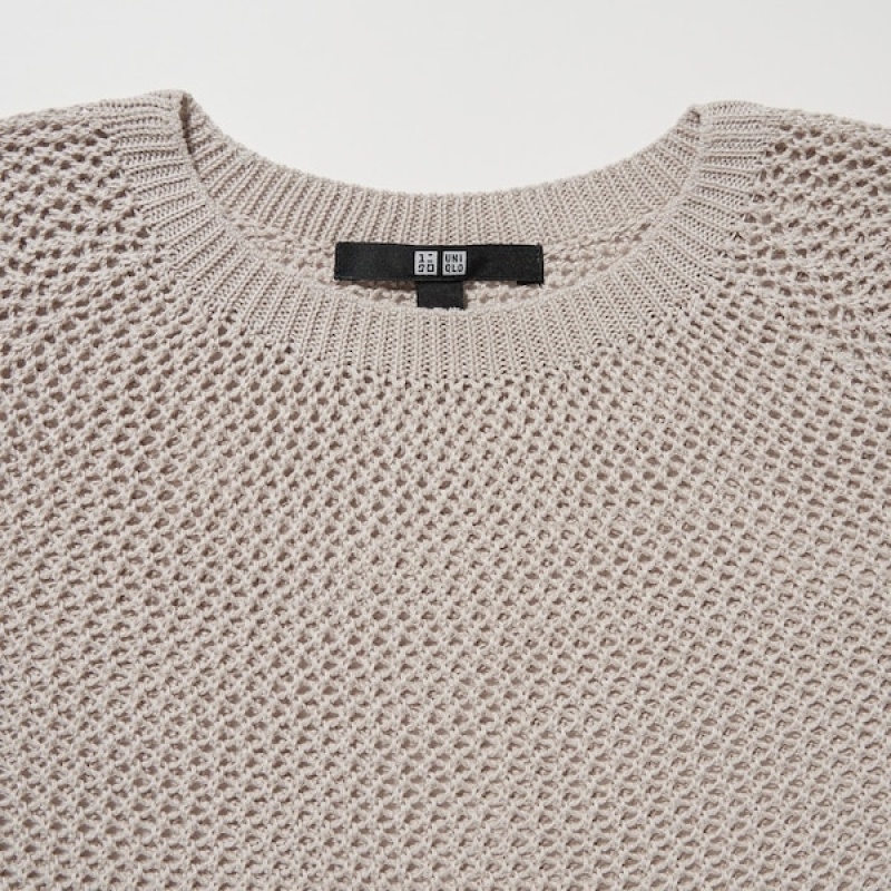 Uniqlo 3D Knit Mesh Long-Sleeve Crew Neck Trøjer Dame Beige | 9725-CKPGV