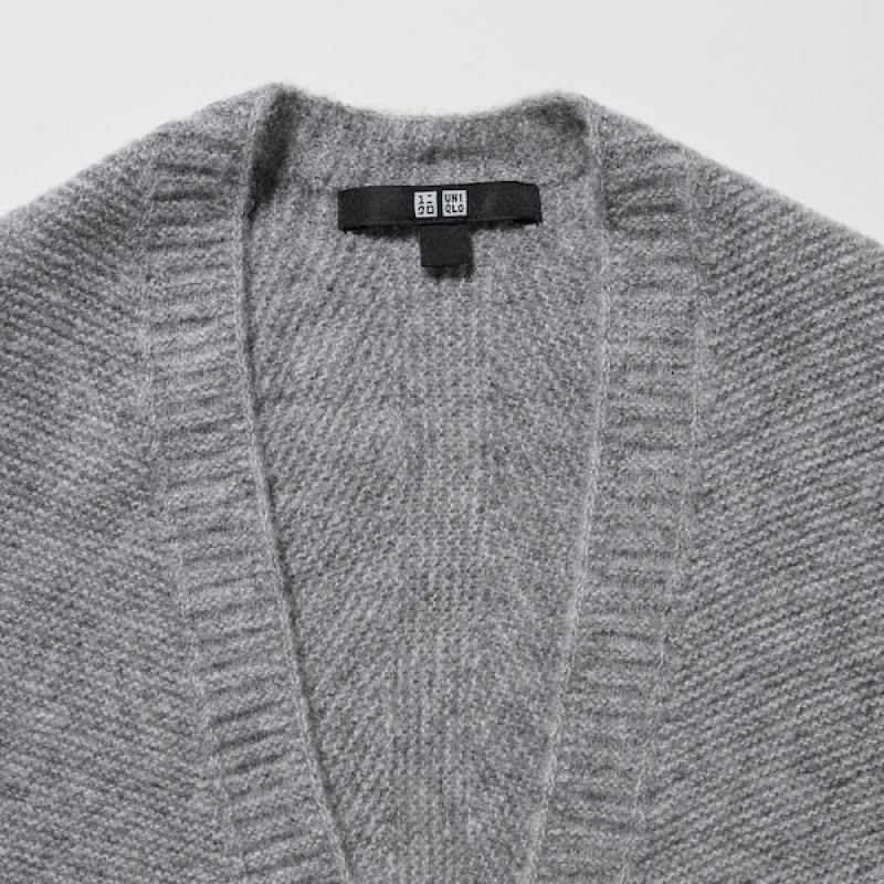 Uniqlo 3D Knit Souffle Yarn Long-Sleeve Cardigan Dame Mørkegrå | 7281-RPITB