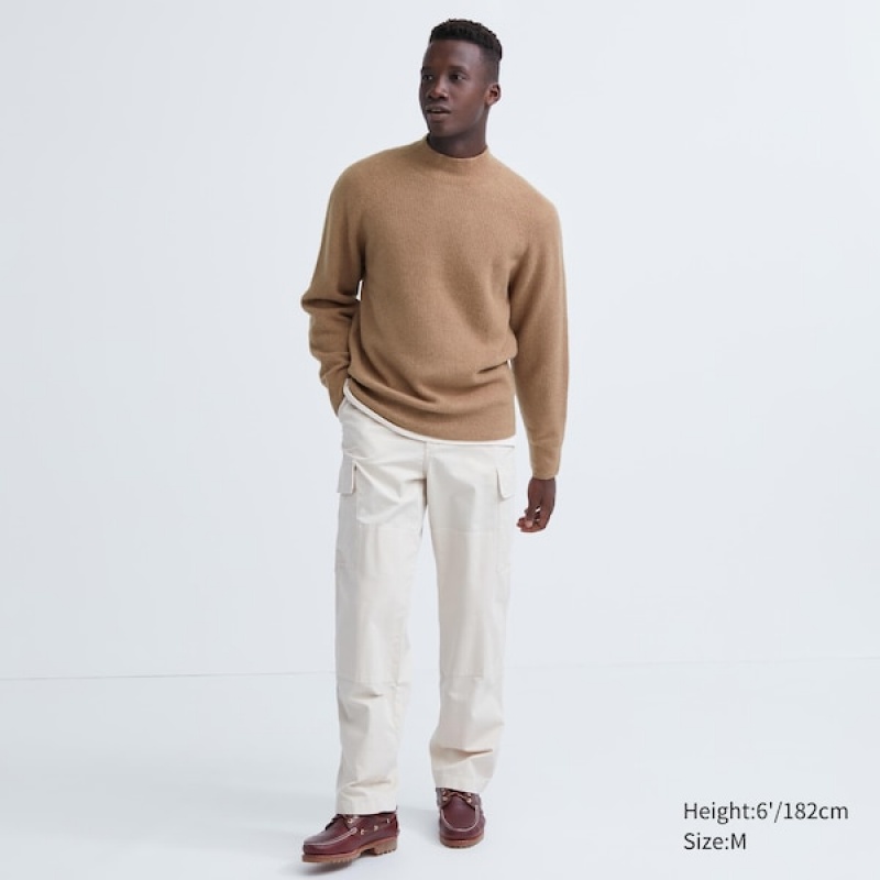 Uniqlo 3D Knit Souffle Yarn Mock Neck Trøjer Herre Brune | 7582-NASQH