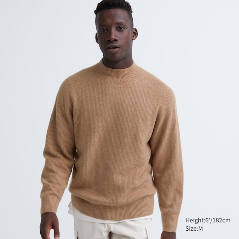 Uniqlo 3D Knit Souffle Yarn Mock Neck Trøjer Herre Brune | 7582-NASQH