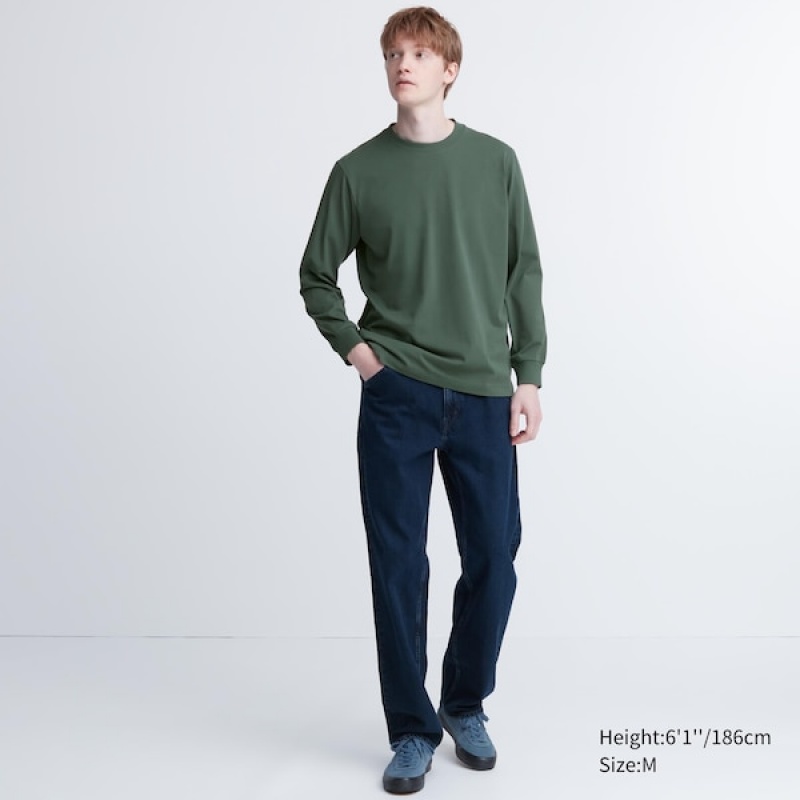 Uniqlo AIRism Bomulds UV Protection Crew Neck Long-Sleeve T Shirts Herre Grøn | 9750-HOBFV