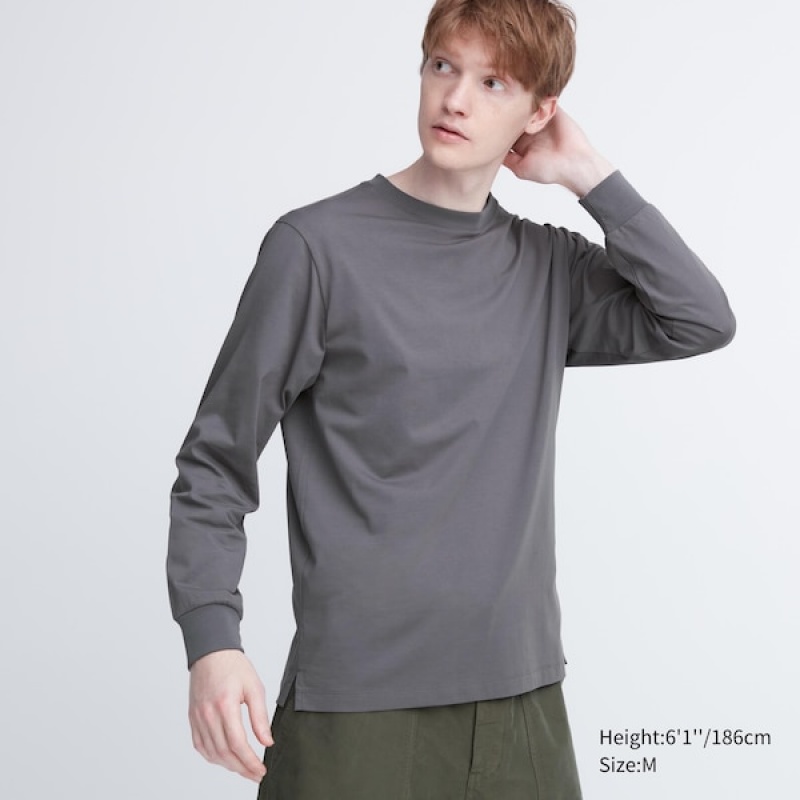 Uniqlo AIRism Bomulds UV Protection Crew Neck Long-Sleeve T Shirts Herre Grå | 5182-EHUOW