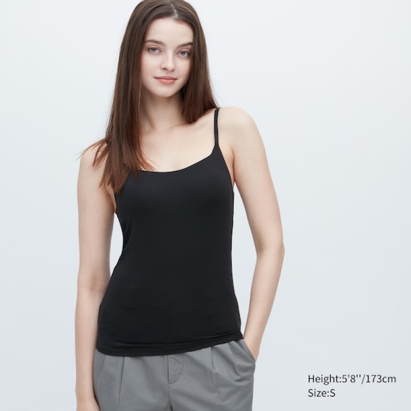 Uniqlo AIRism Camisole Bra Toppe Dame Sort | 9805-NOYUM