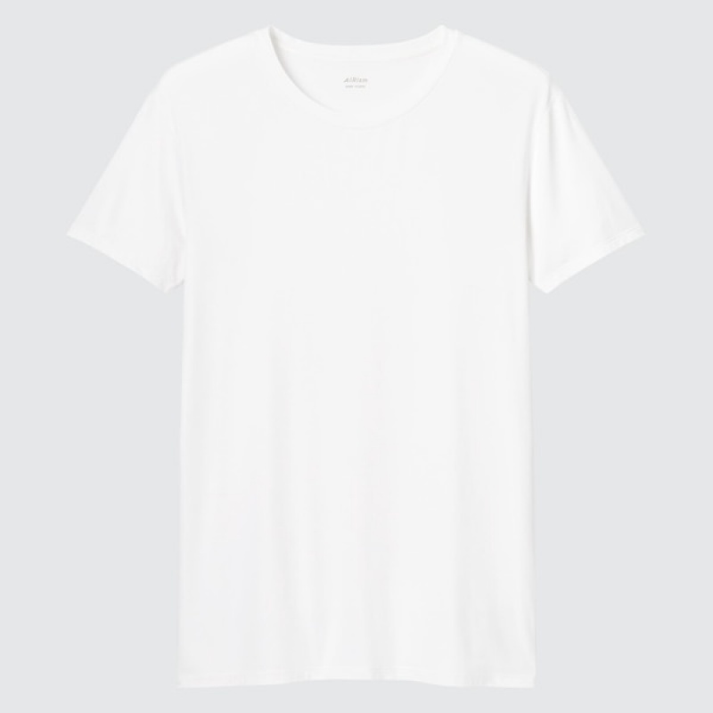 Uniqlo AIRism Crew Neck Kort-Sleeve T Shirts Herre Hvide | 9758-YJWHF