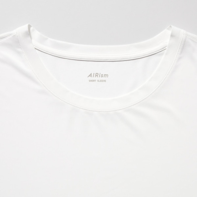 Uniqlo AIRism Crew Neck Kort-Sleeve T Shirts Herre Hvide | 9758-YJWHF